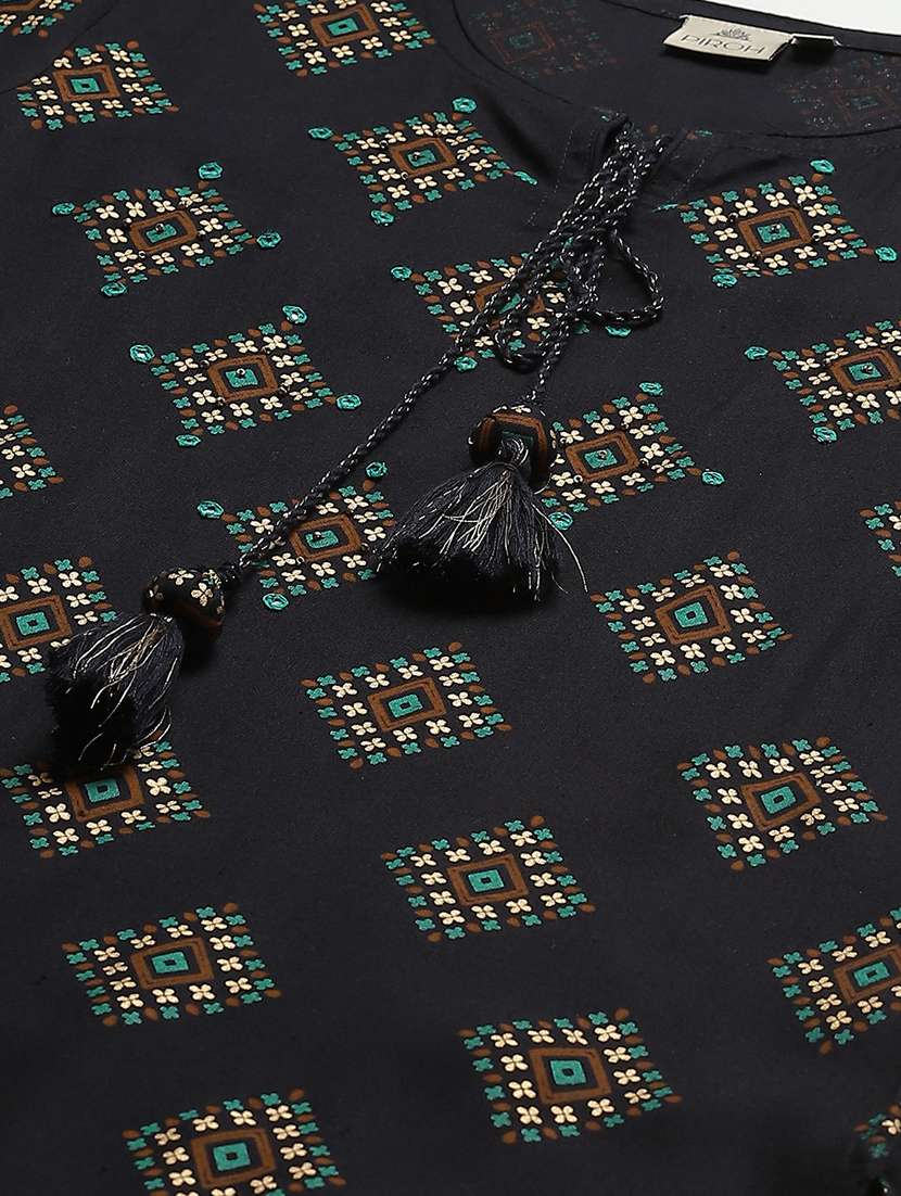 navy rayon kurta palazzo  set - 18261083 -  Standard Image - 5