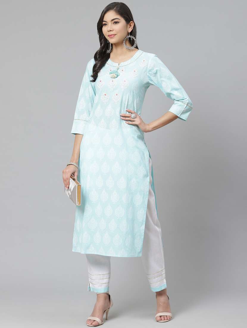 multi colored cotton blend kurta pant  set - 18261096 -  Zoom Image - 0
