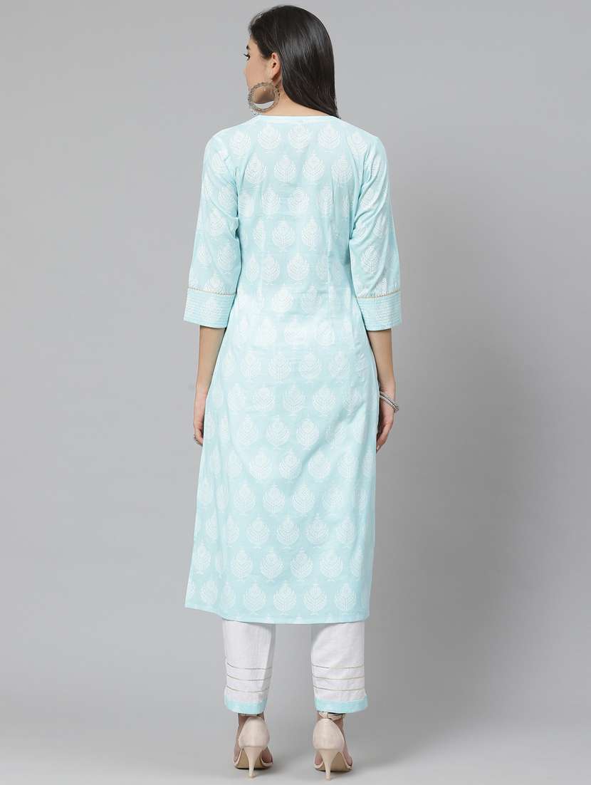 multi colored cotton blend kurta pant set - 18261096 - Standard Image - 3