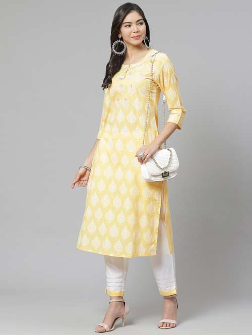 multi colored cotton blend kurta pant set - 18261097 - Standard Image - 0