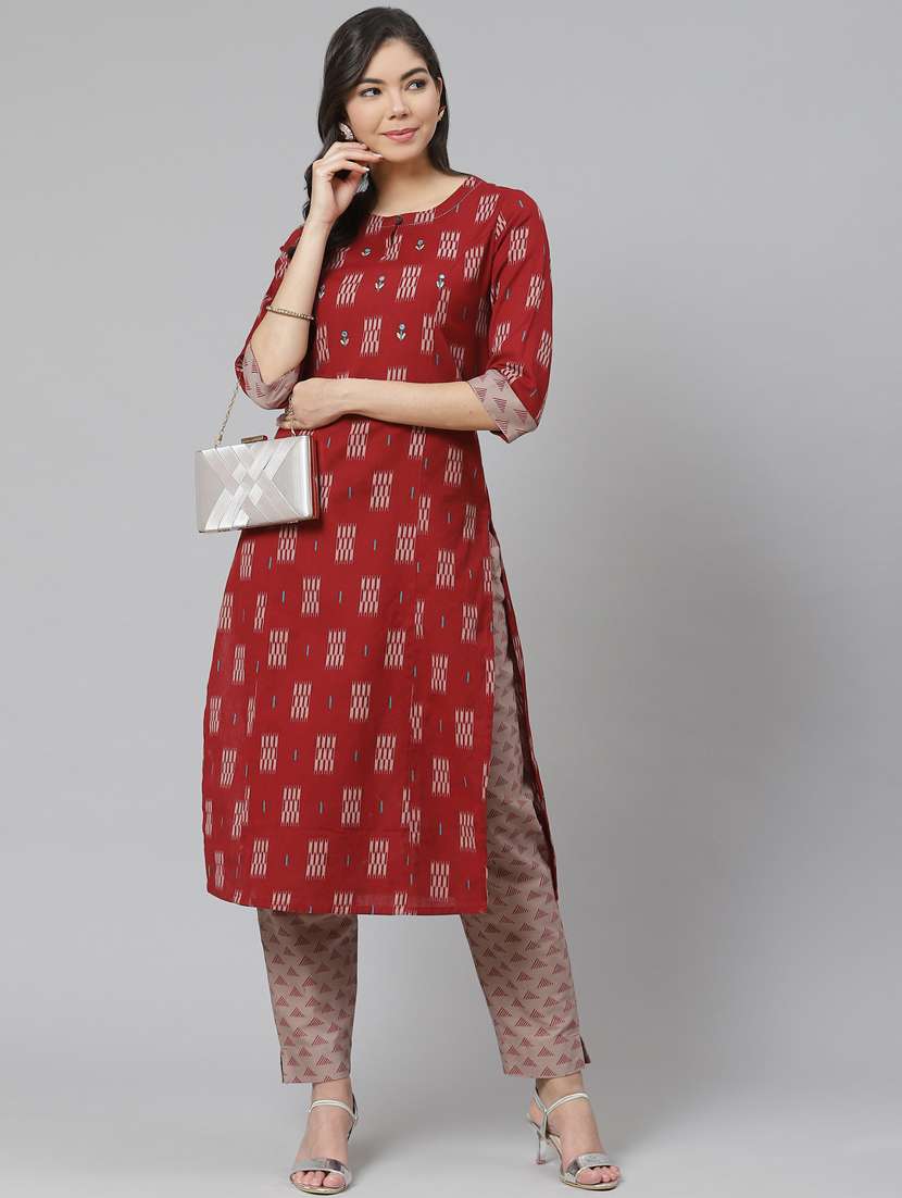 multi colored cotton blend kurta pant  set - 18261339 -  Zoom Image - 0