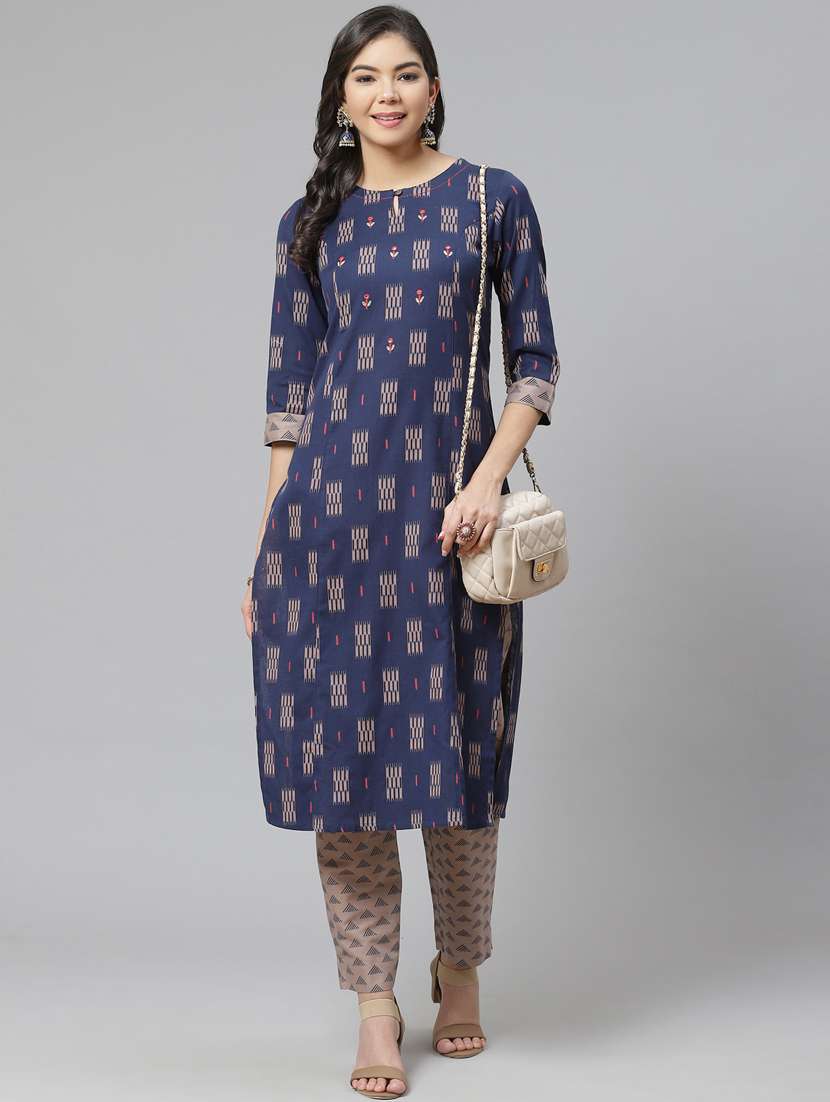 multi colored cotton blend kurta pant  set - 18261340 -  Zoom Image - 0