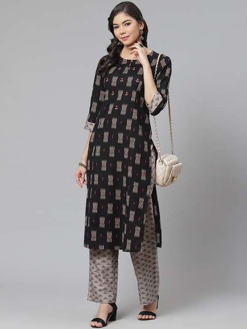 multi colored cotton blend kurta pant set - 18261341 - Standard Image - 0