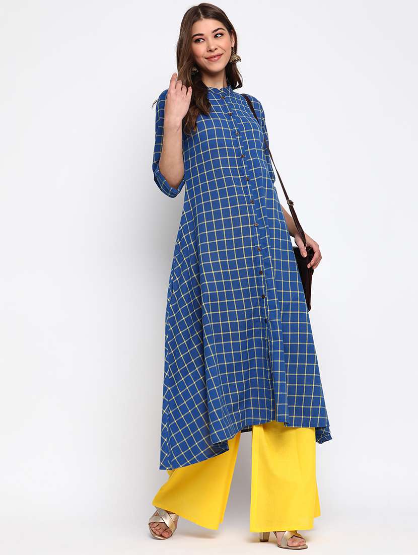 blue checked a-line kurta