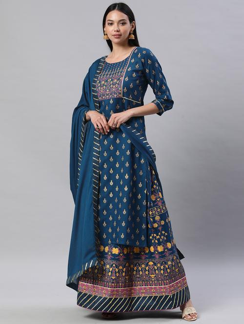 teal rayon kurta skirt  set - 18261454 -  Standard Image - 0