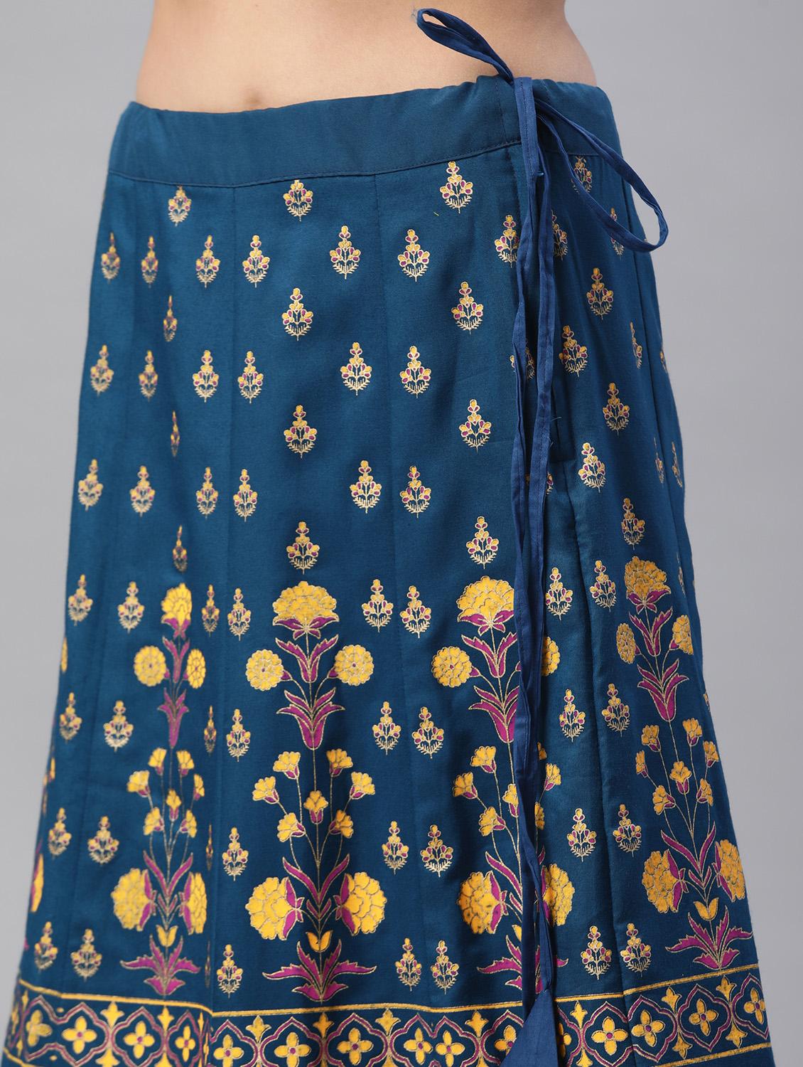teal rayon kurta skirt set - 18261454 - Standard Image - 3