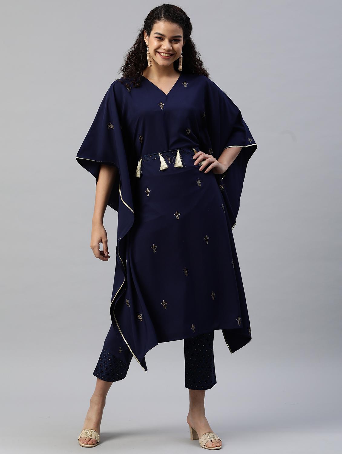 blue crepe kaftan  set - 18261626 -  Zoom Image - 0