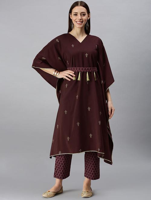 burgundy crepe kaftan set - 18261627 - Standard Image - 0