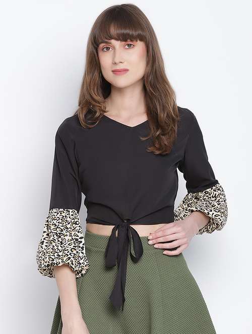 women's crop v neck top - 18262066 - Standard Image - 0