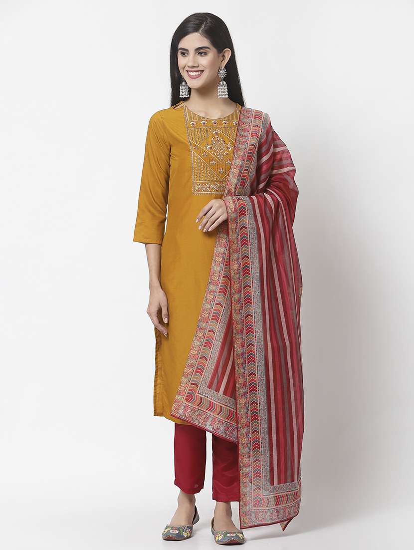 Buy online Yellow Suit Set from ethnic wear for Women by Myshka for