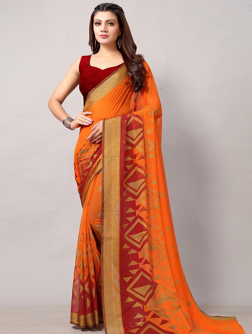 orange chiffon printed saree - 18264071 - Zoom Image - 0