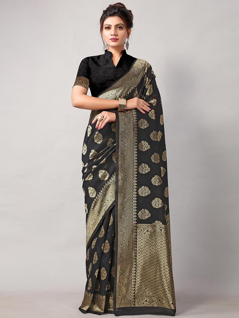black silk blend saree with blouse - 18264087 -  Zoom Image - 0