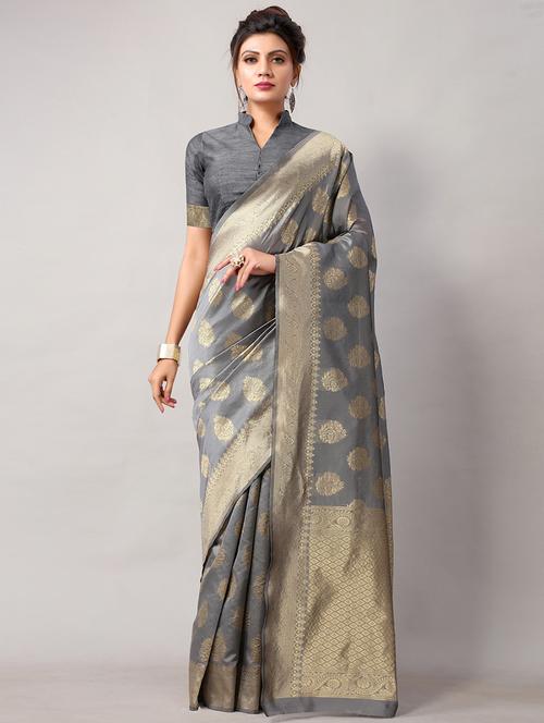 grey silk blend saree with blouse - 18264090 -  Standard Image - 0