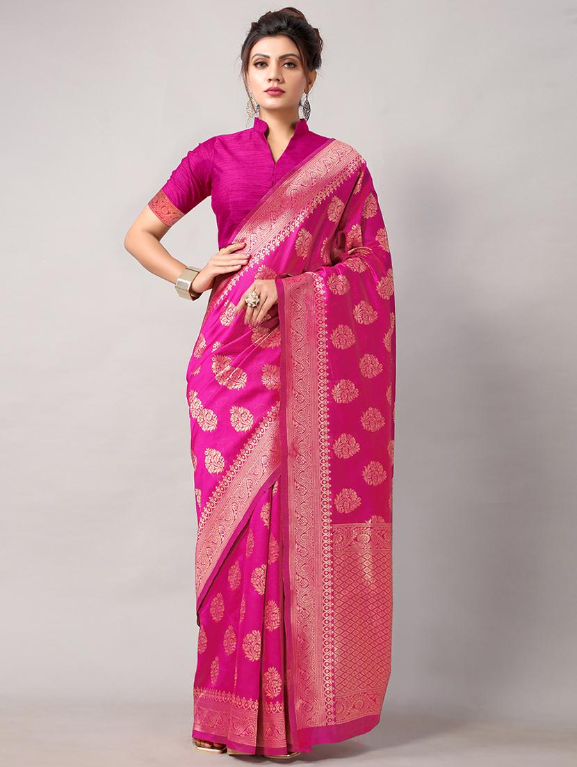 magenta silk blend saree with blouse - 18264091 - Zoom Image - 0