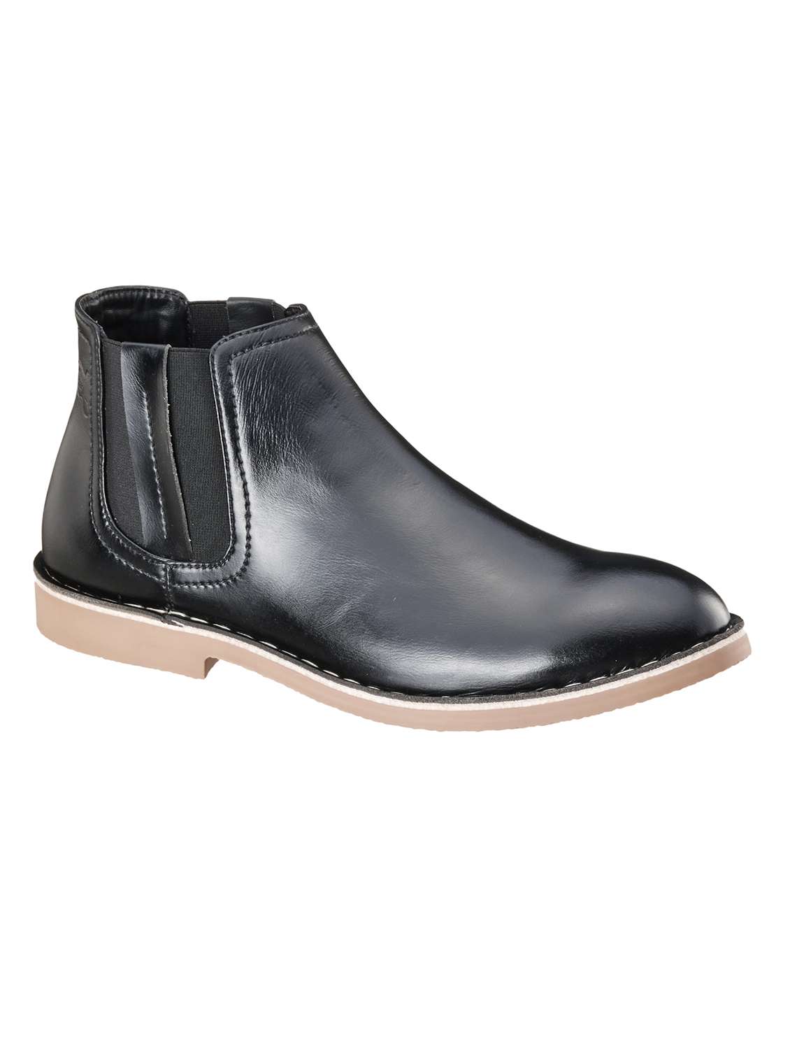 black synthetic slip on boots