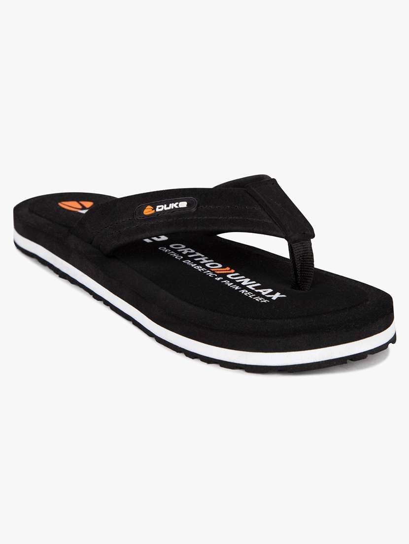 black synthetic & mesh slip on flip flops