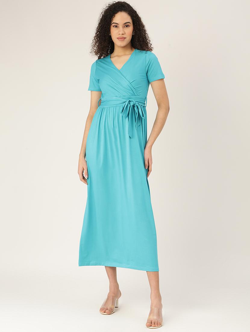overlap neck solid a-line dress - 18266230 - Zoom Image - 0