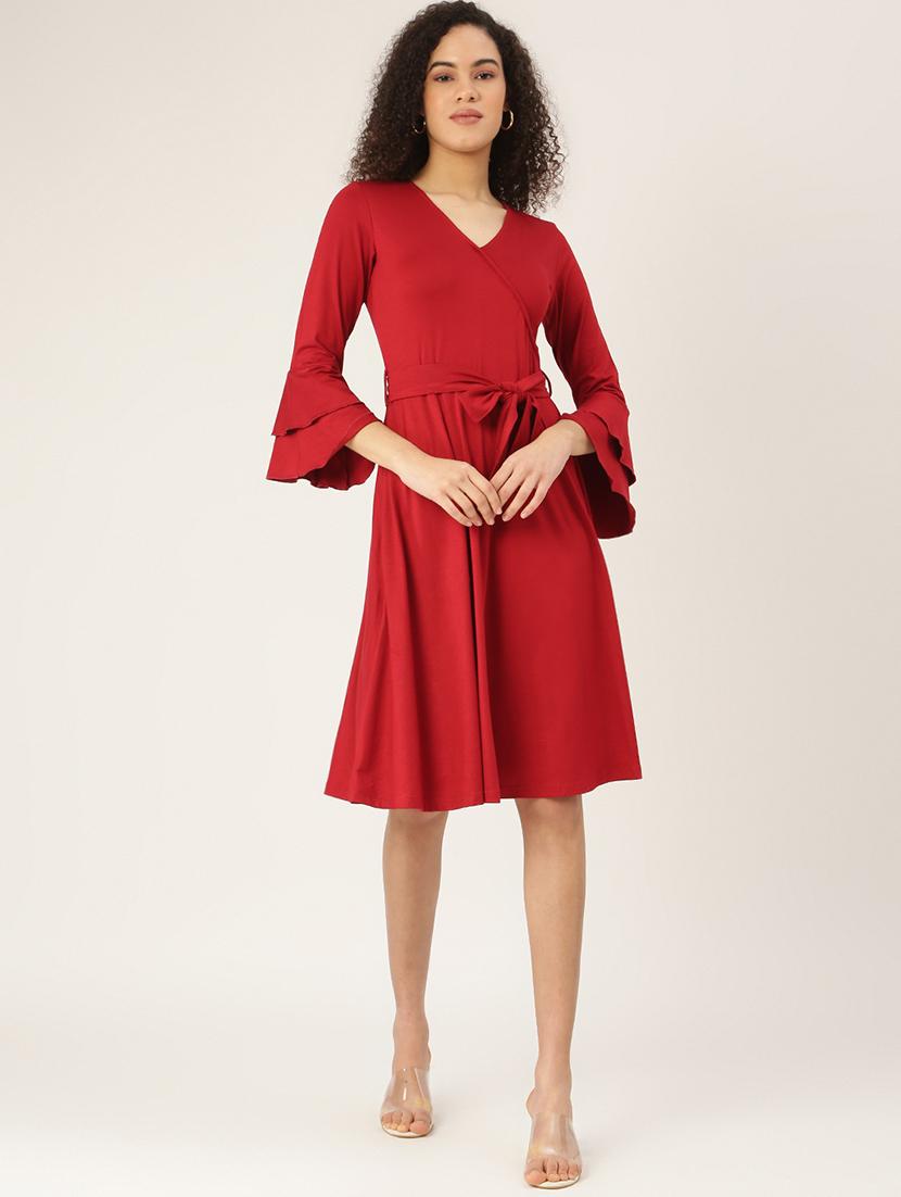 tie front solid flared  dress - 18266308 -  Zoom Image - 0