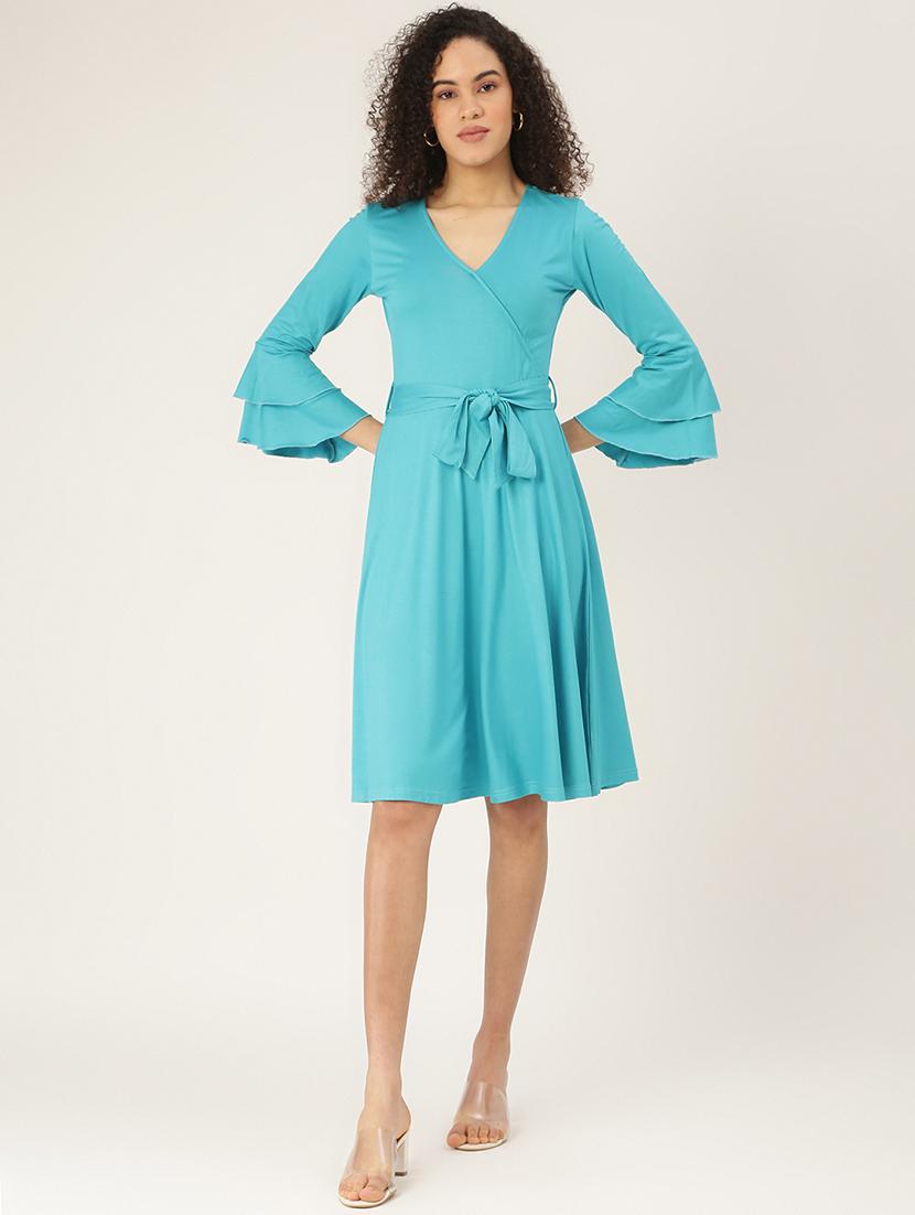 tie front solid flared dress - 18266320 - Zoom Image - 0