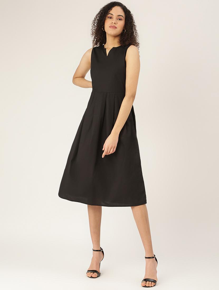 notch neck solid a-line dress - 18266332 -  Zoom Image - 0