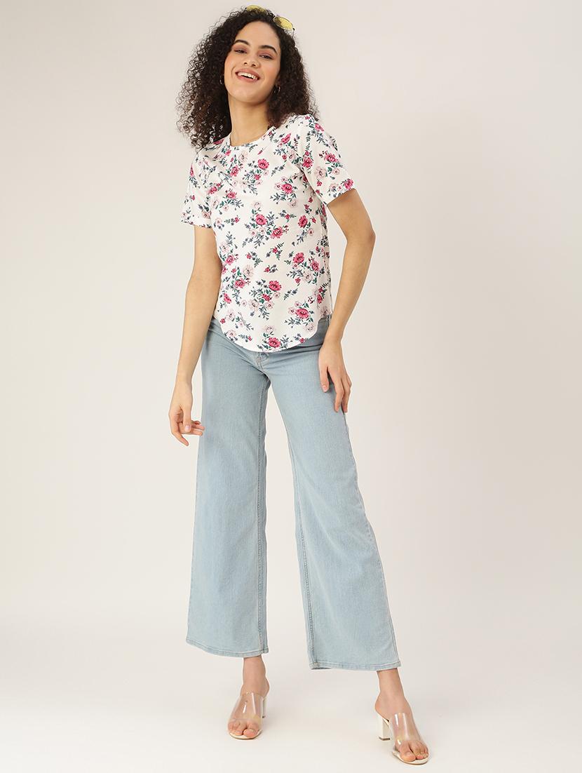 round neck floral top - 18266482 - Standard Image - 3