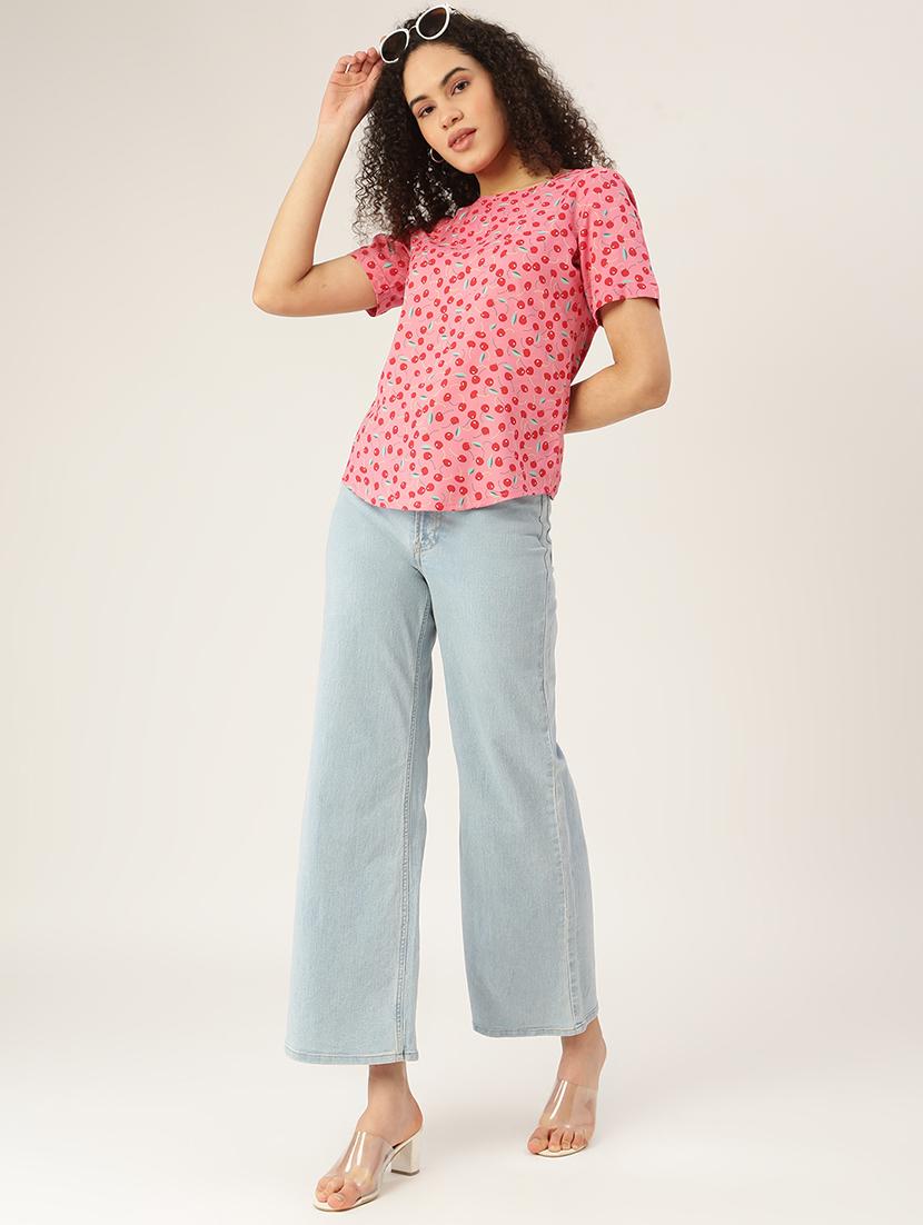 round neck printed top - 18266488 - Standard Image - 3