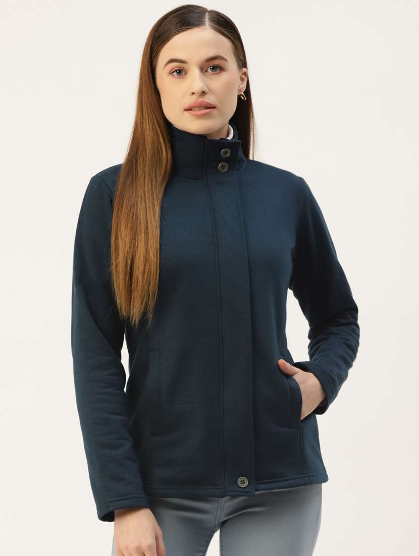 stand collar solid sweatshirt