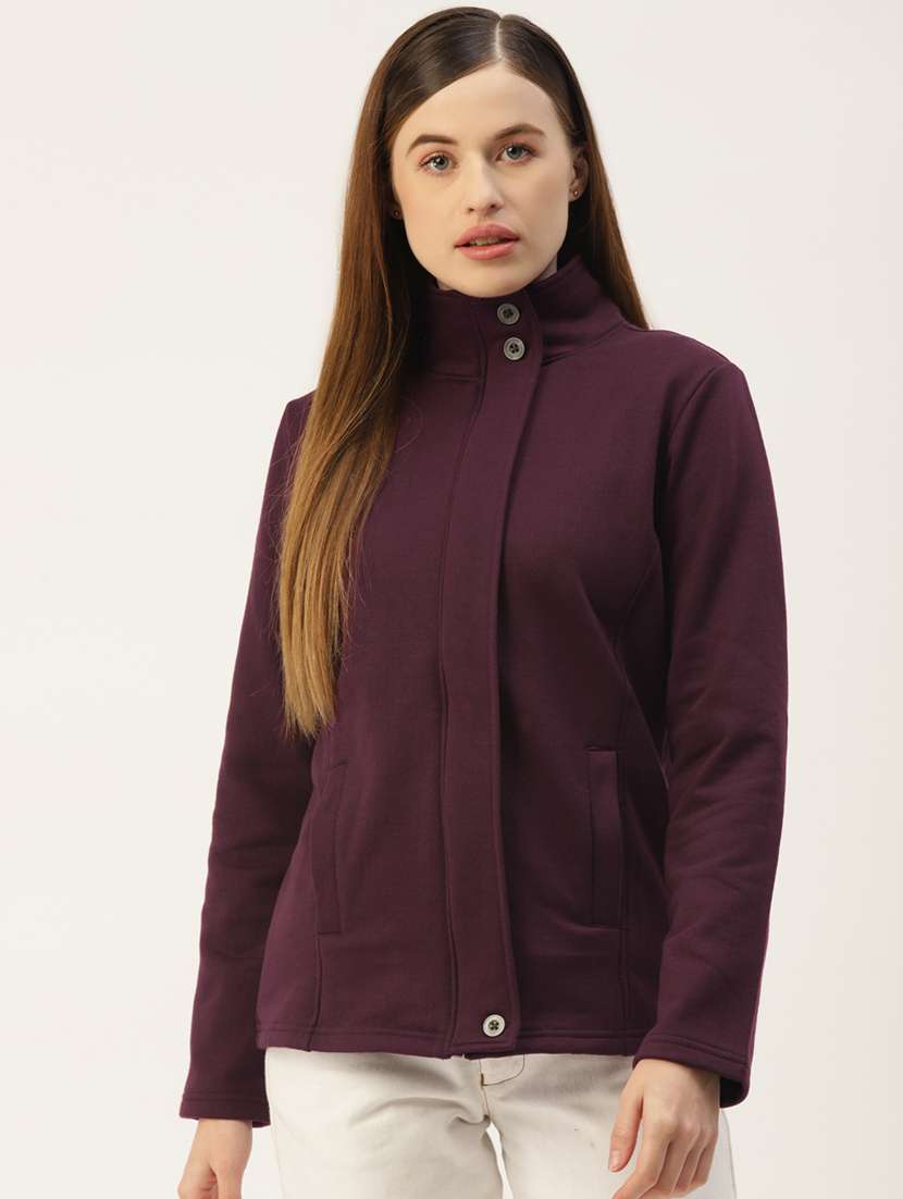 stand collar solid sweatshirt