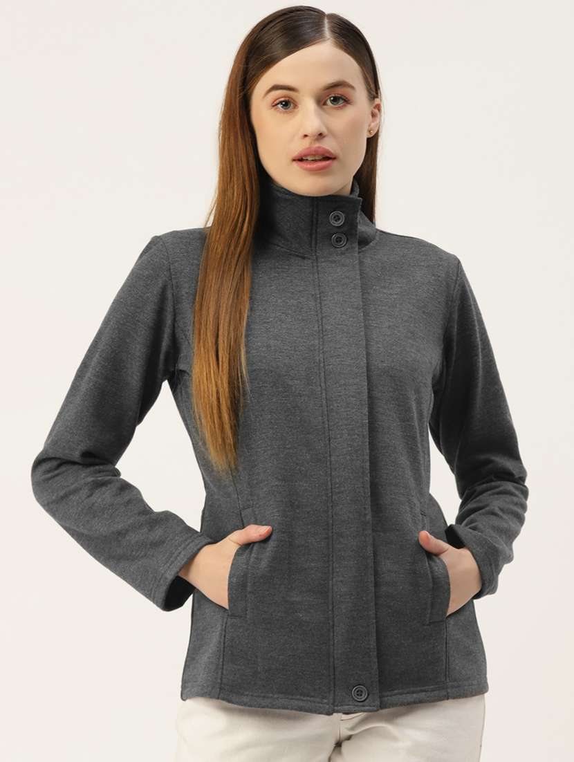 stand collar solid sweatshirt