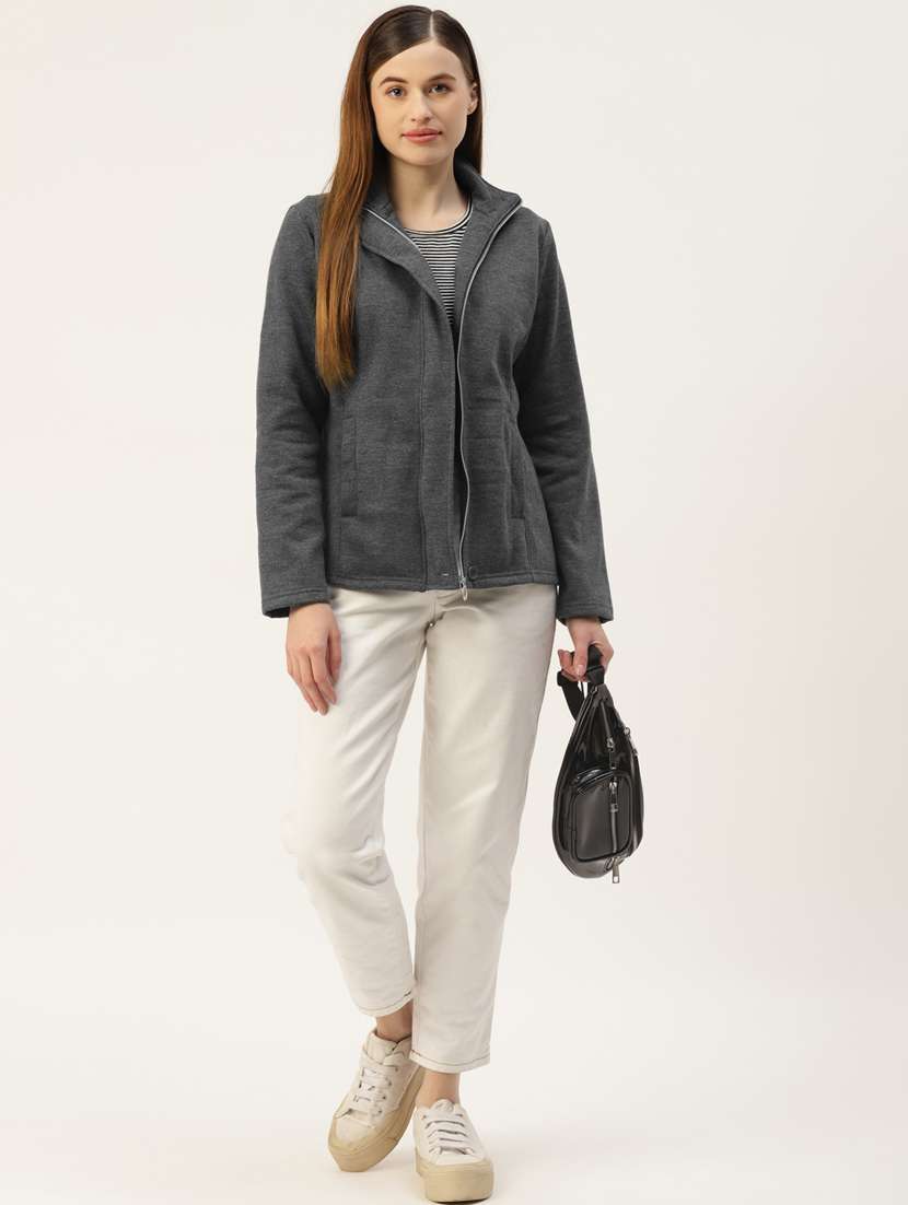 stand collar solid sweatshirt - 18267734 -  Standard Image - 3