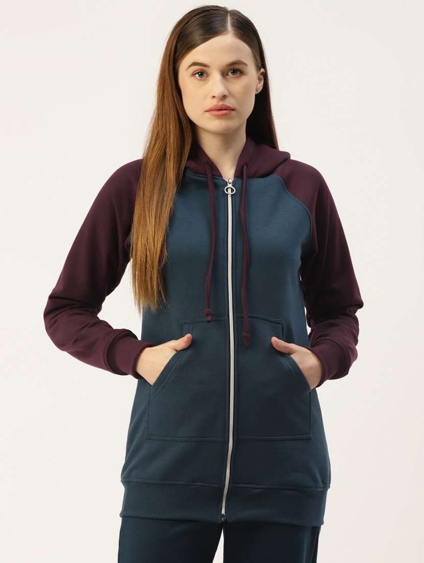 hooded neck color block sweatshirt