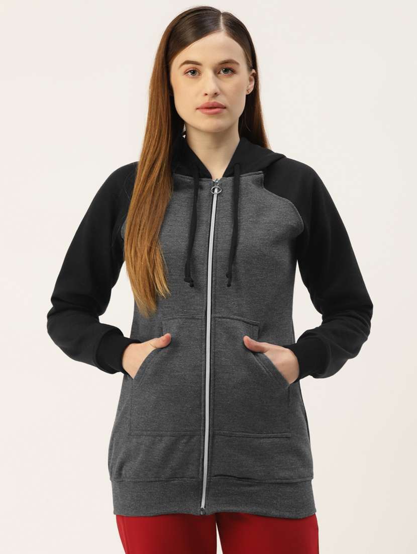 hooded neck color block sweatshirt