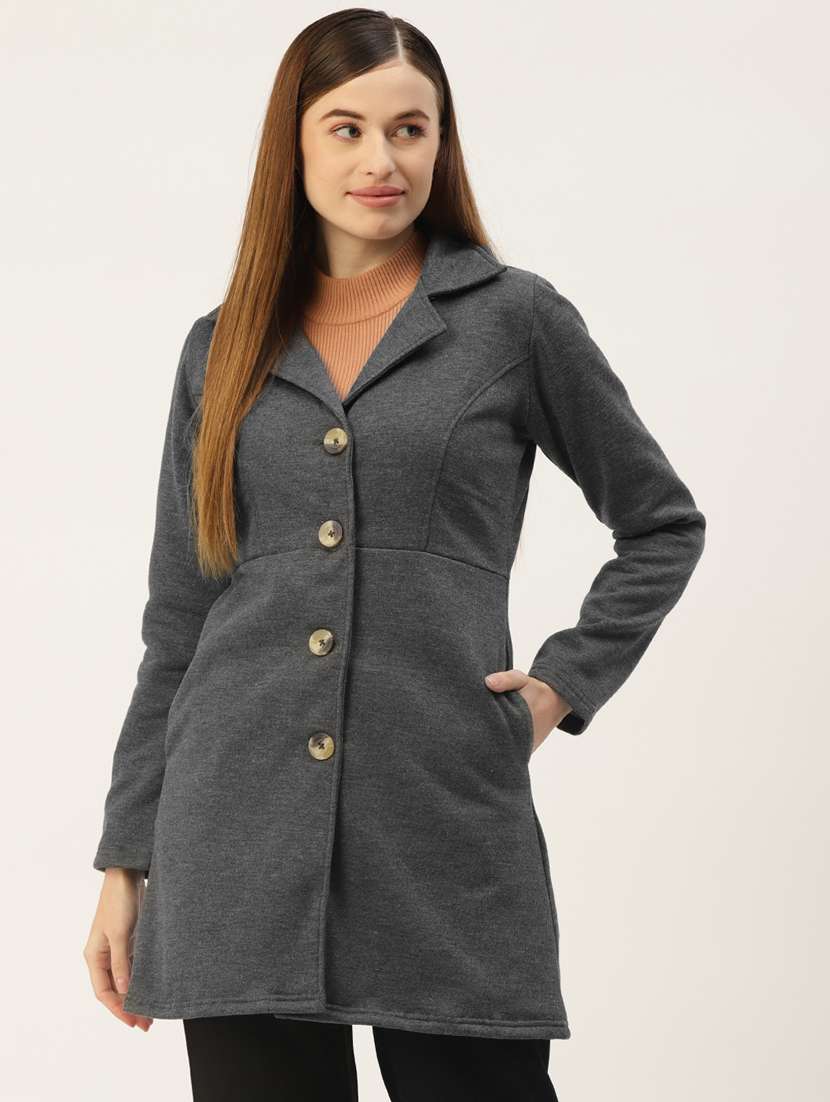 lapel neck solid regular coat