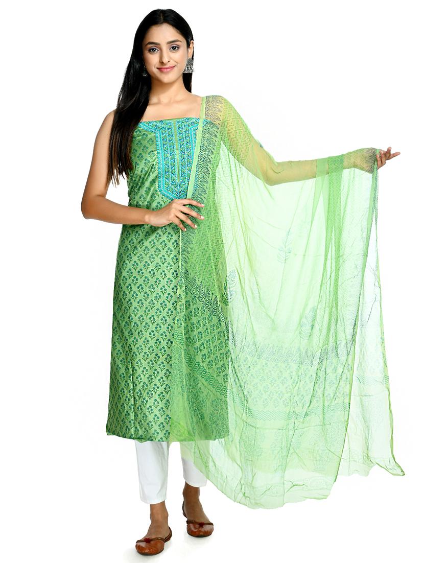 green cotton blend unstitched suit - 18269362 - Zoom Image - 0