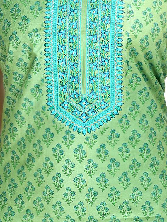green cotton blend unstitched suit - 18269362 - Standard Image - 3