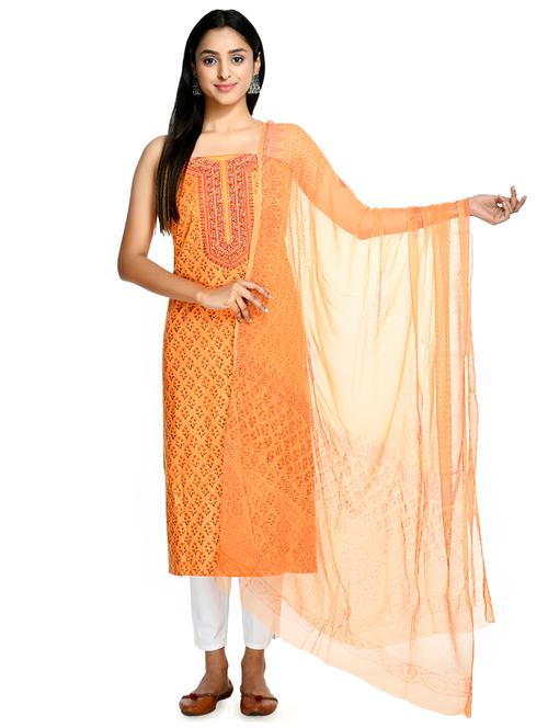orange cotton blend unstitched suit - 18269363 - Standard Image - 0