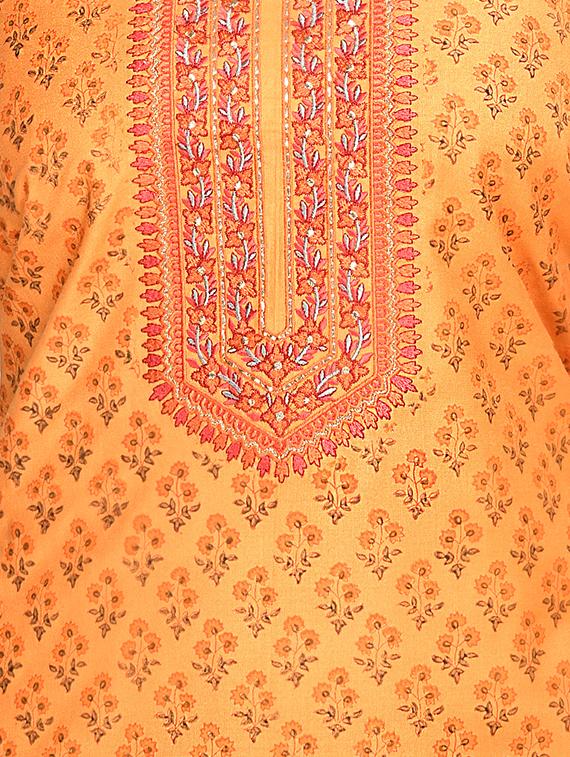 orange cotton blend unstitched suit - 18269363 - Standard Image - 3