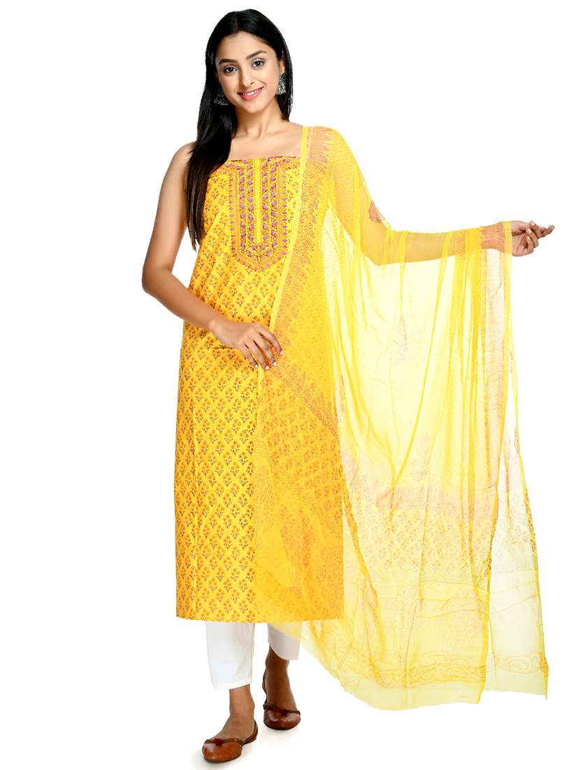 yellow cotton blend unstitched suit - 18269365 - Zoom Image - 0