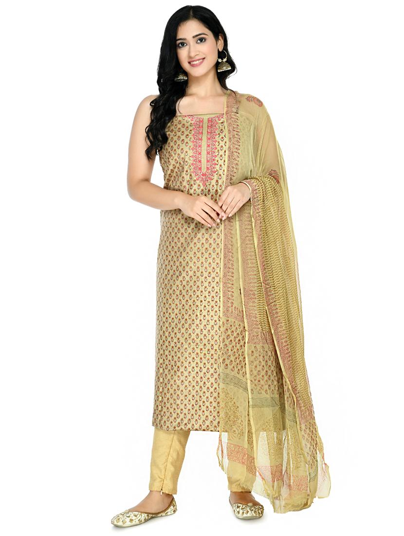 beige cotton blend unstitched suit - 18269377 - Zoom Image - 0