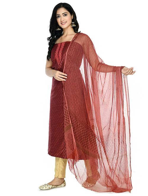 red cotton blend unstitched suit - 18269379 - Standard Image - 0