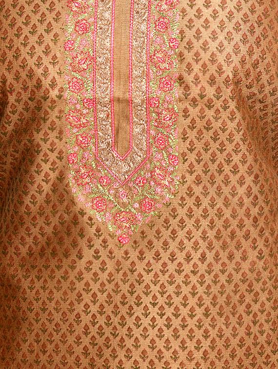 brown cotton blend unstitched suit - 18269380 - Standard Image - 3