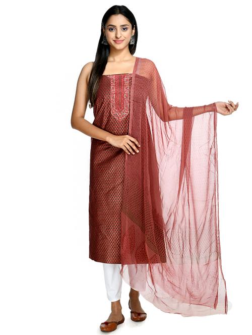 red cotton blend unstitched suit - 18269382 -  Standard Image - 0