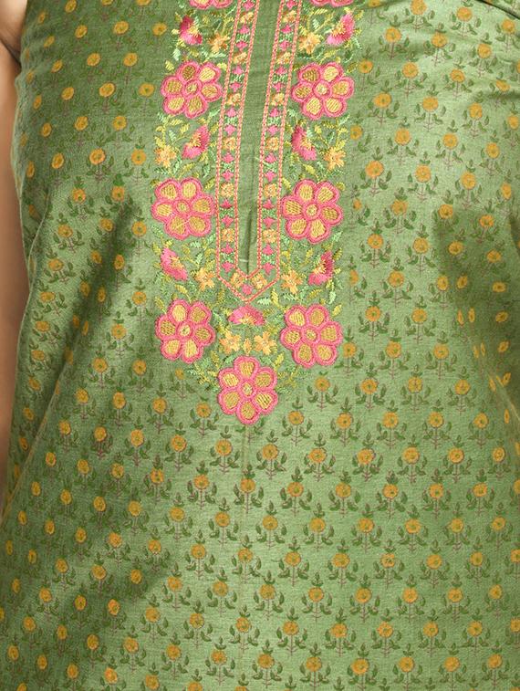 green cotton blend unstitched suit - 18269387 - Standard Image - 3