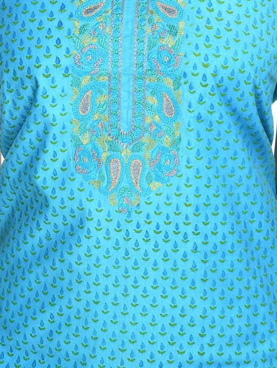 turquoise printed unstitched suit set - 18269392 - Standard Image - 3