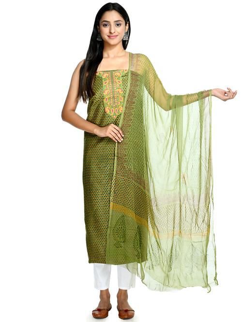 green cotton blend unstitched suit - 18269394 -  Standard Image - 0