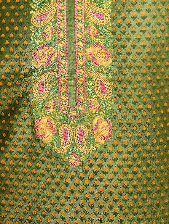 green cotton blend unstitched suit - 18269394 - Standard Image - 3