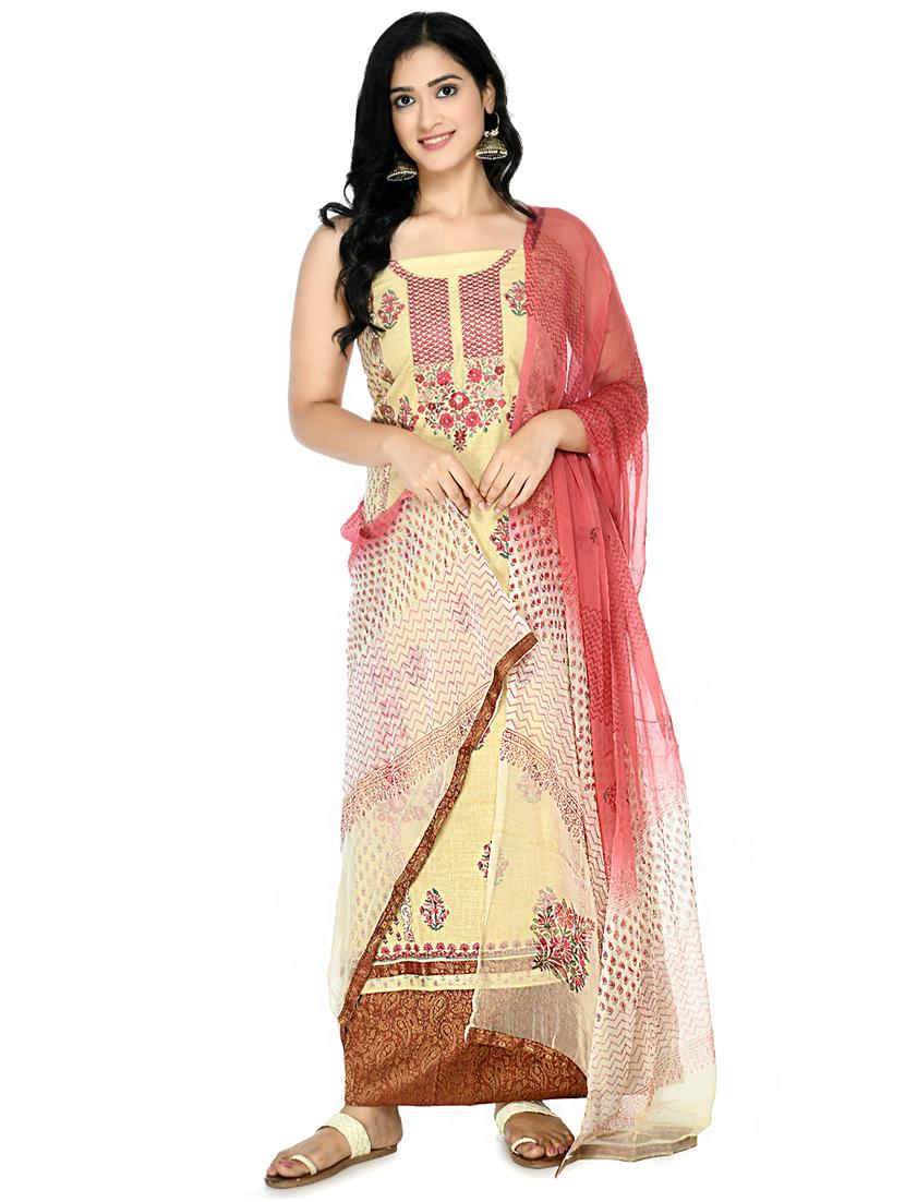 pink cotton blend unstitched suit - 18269397 - Zoom Image - 0