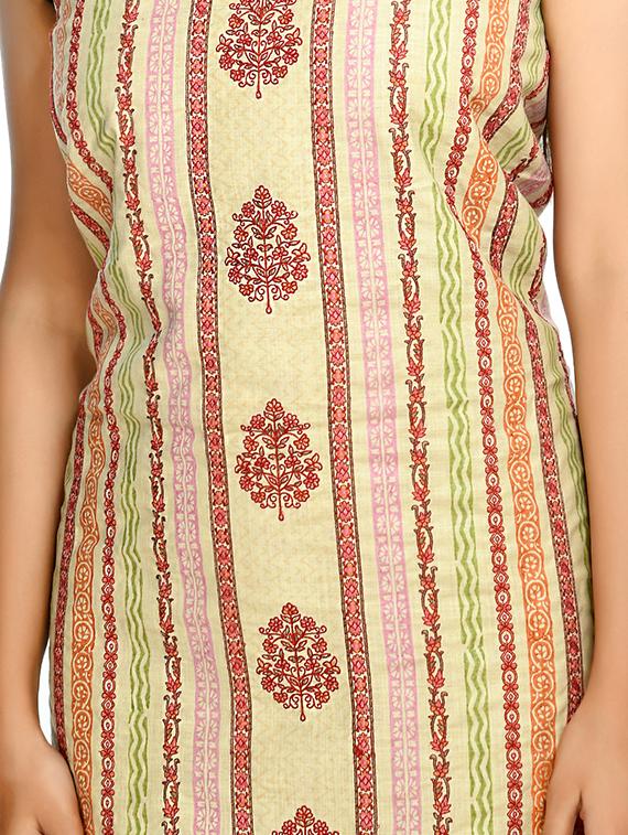 orange cotton blend unstitched suit - 18269400 - Standard Image - 3