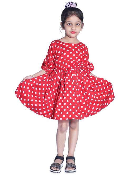 girls round neck three quarter sleeves frock - 18269572 -  Standard Image - 0