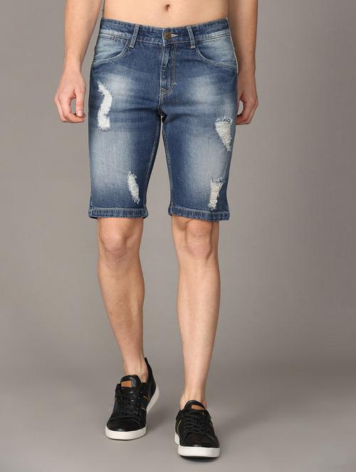blue distressed denim short - 18270076 - Standard Image - 0